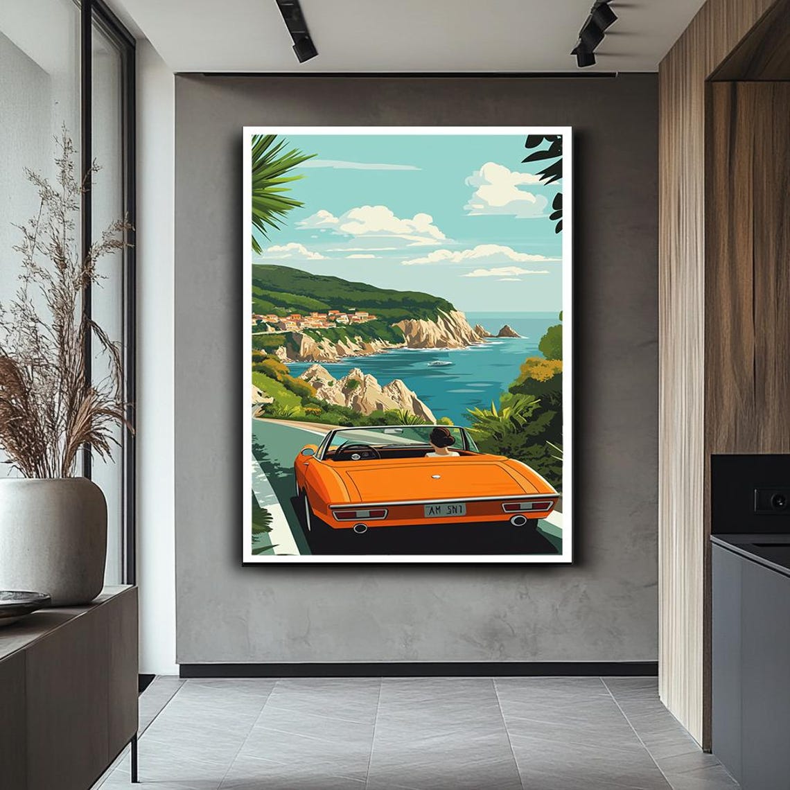 Vintage Orange Convertible Coastal Road Trip Seaside Drive Poster - Image 5