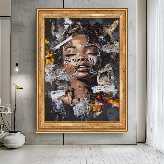 Abstract Afrocentric Wall Art African Woman Mixed Media Female Portrait Bold Modern Expression Empowering Black Art
