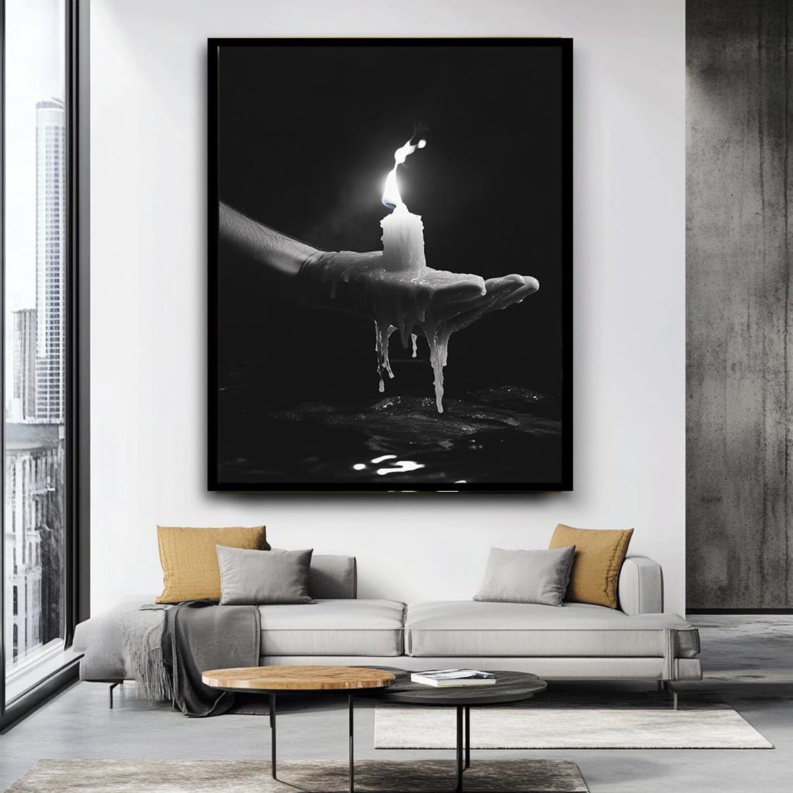 Black And White Hand Holding Melting Candle Dramatic Dark Art Poster - Image 4