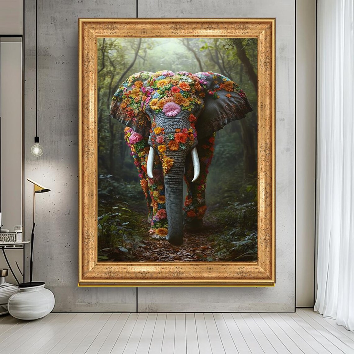 Majestic Elephant Covered In Colorful Flowers Jungle Fantasy Poster