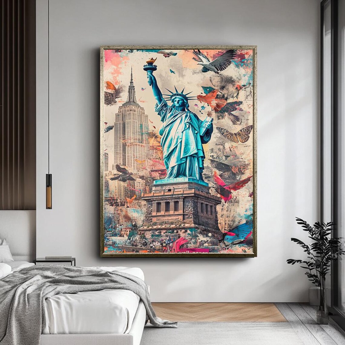 Statue Of Liberty New York City Colorful Urban Collage Travel Poster - Image 3