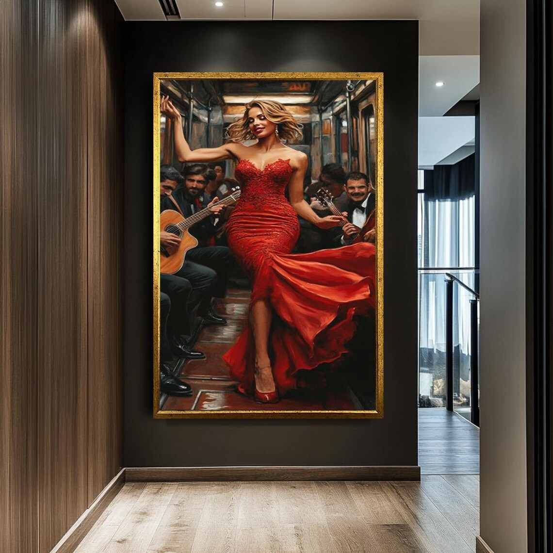 Glamorous Woman Red Dress Subway Musicians Bold Fashion Art Poster - Image 5