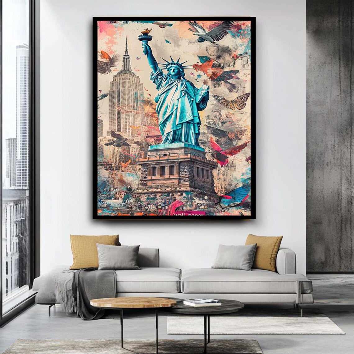 Statue Of Liberty New York City Colorful Urban Collage Travel Poster - Image 4
