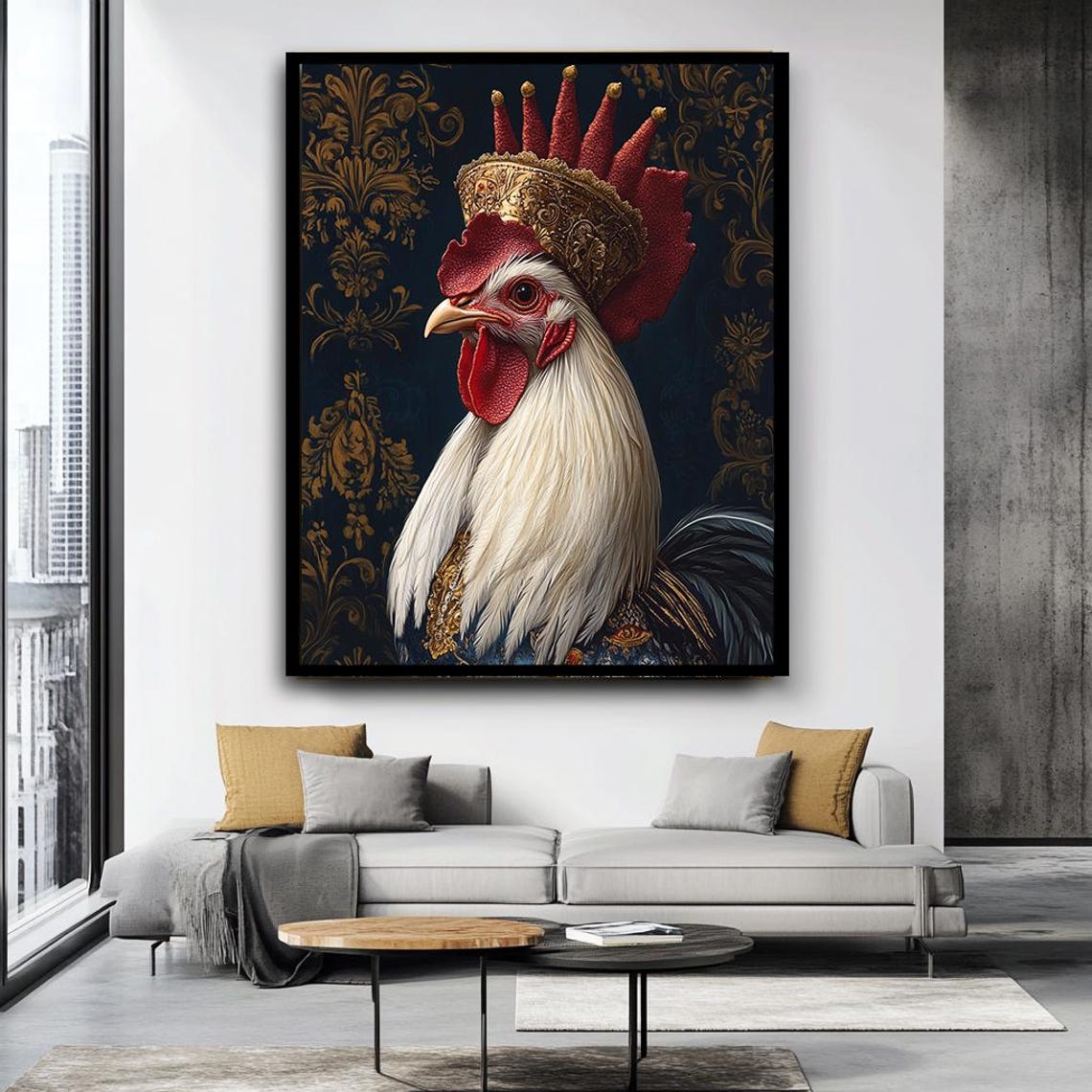 Royal Crowned Rooster Portrait Baroque Style Whimsical Animal Print - Image 4