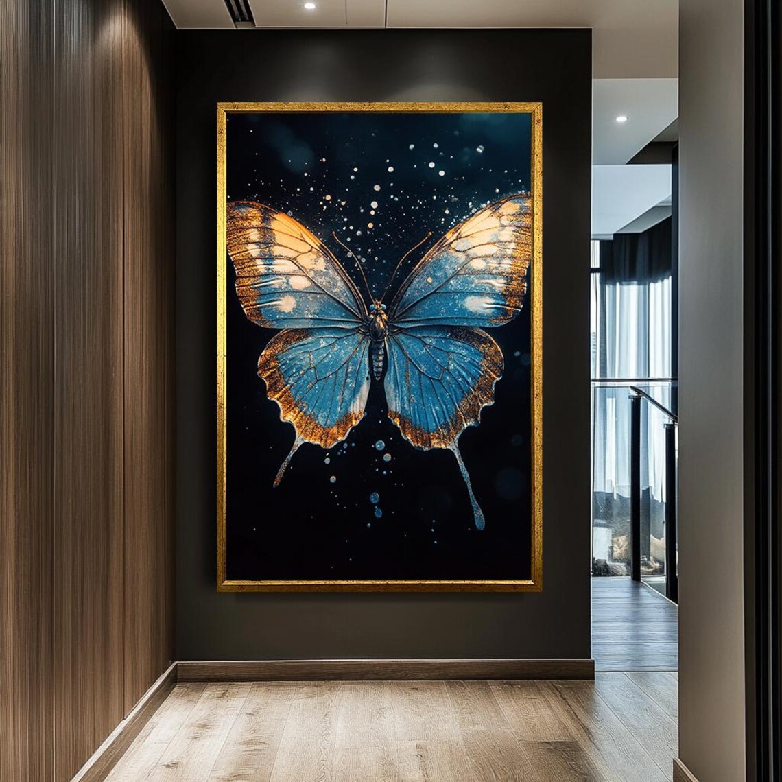 Blue And Gold Butterfly Art Print, Modern Nature - Image 2