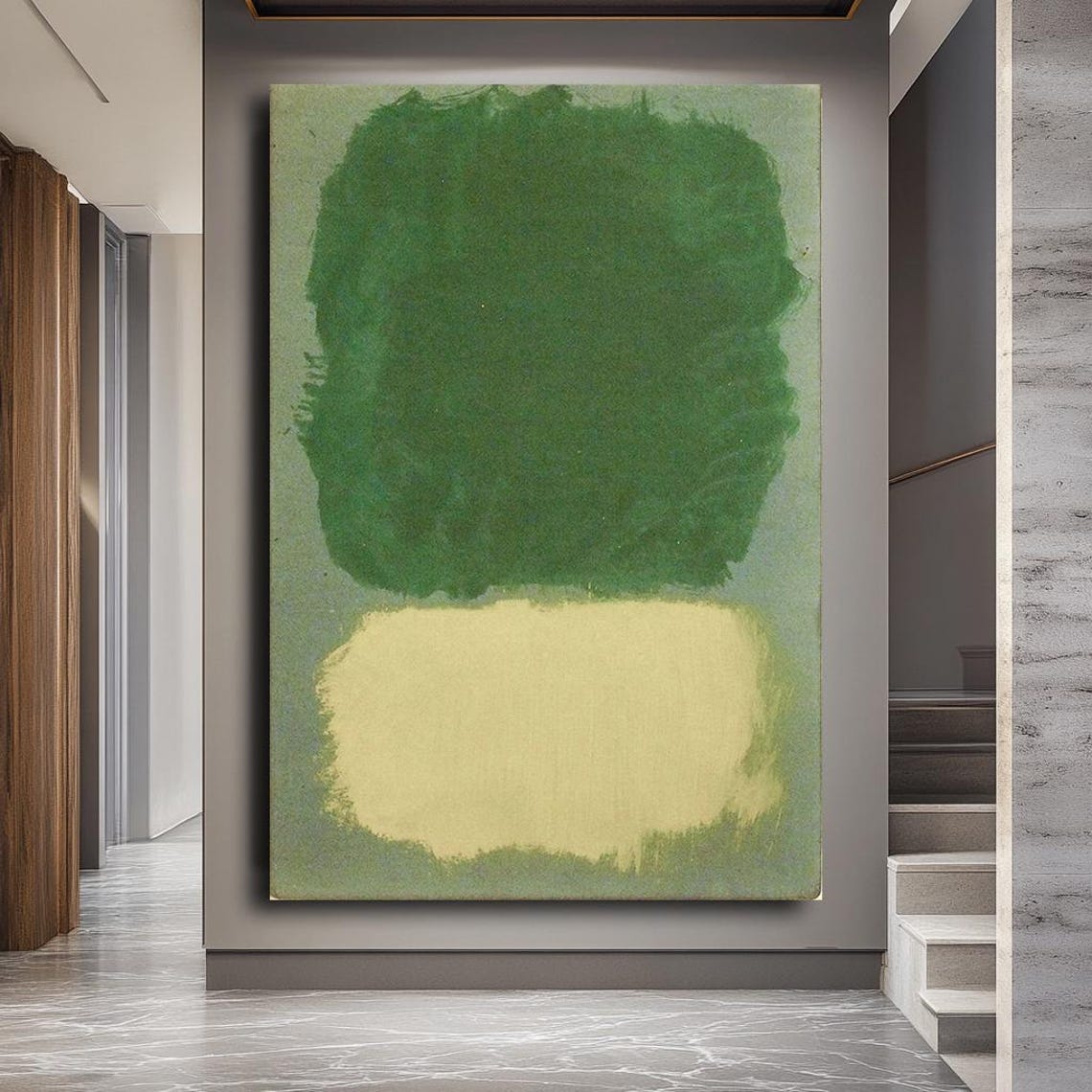 Green And Cream Color Block Abstract Minimalist Modern Wall Art - Image 3