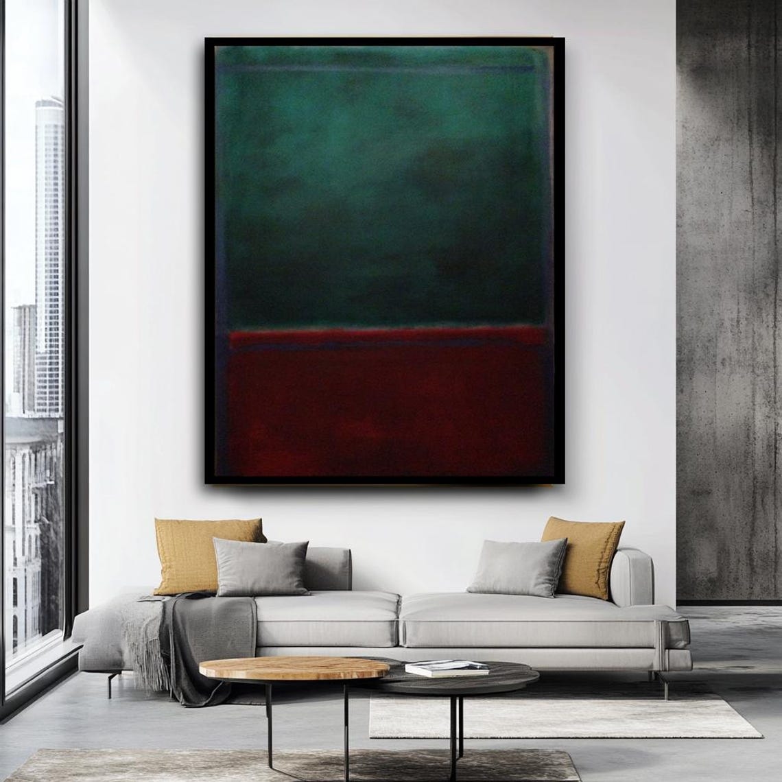Mark Rothko Style Deep Green Crimson Red Color Field Abstract Poster - Image 4