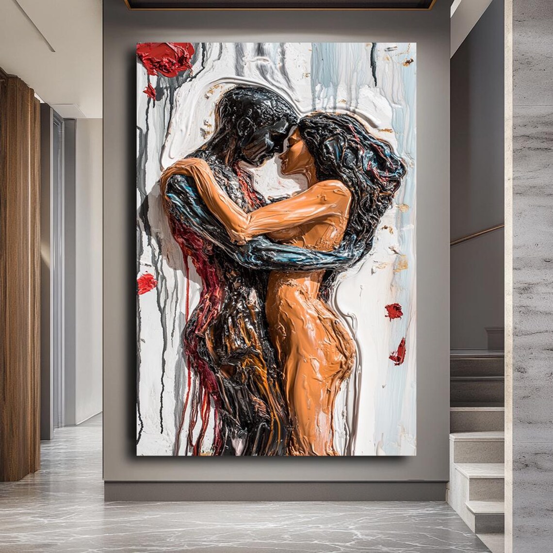 Romantic Couple Embrace Abstract Figurative Love Painting Poster - Image 5
