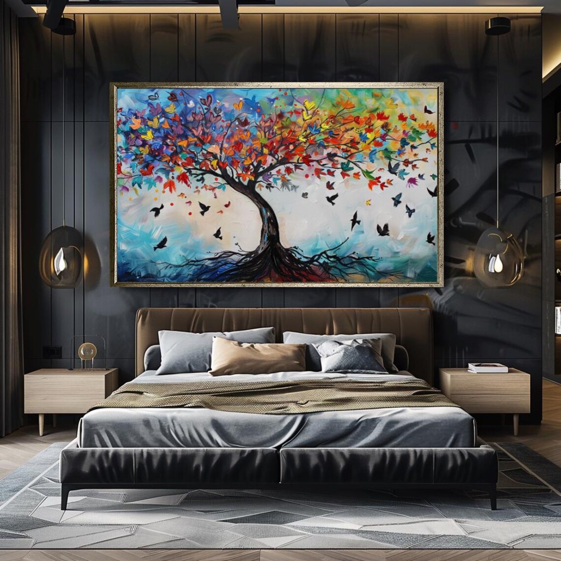 Colorful Tree Of Life With Birds And Roots Abstract Nature Art Poster - Image 5