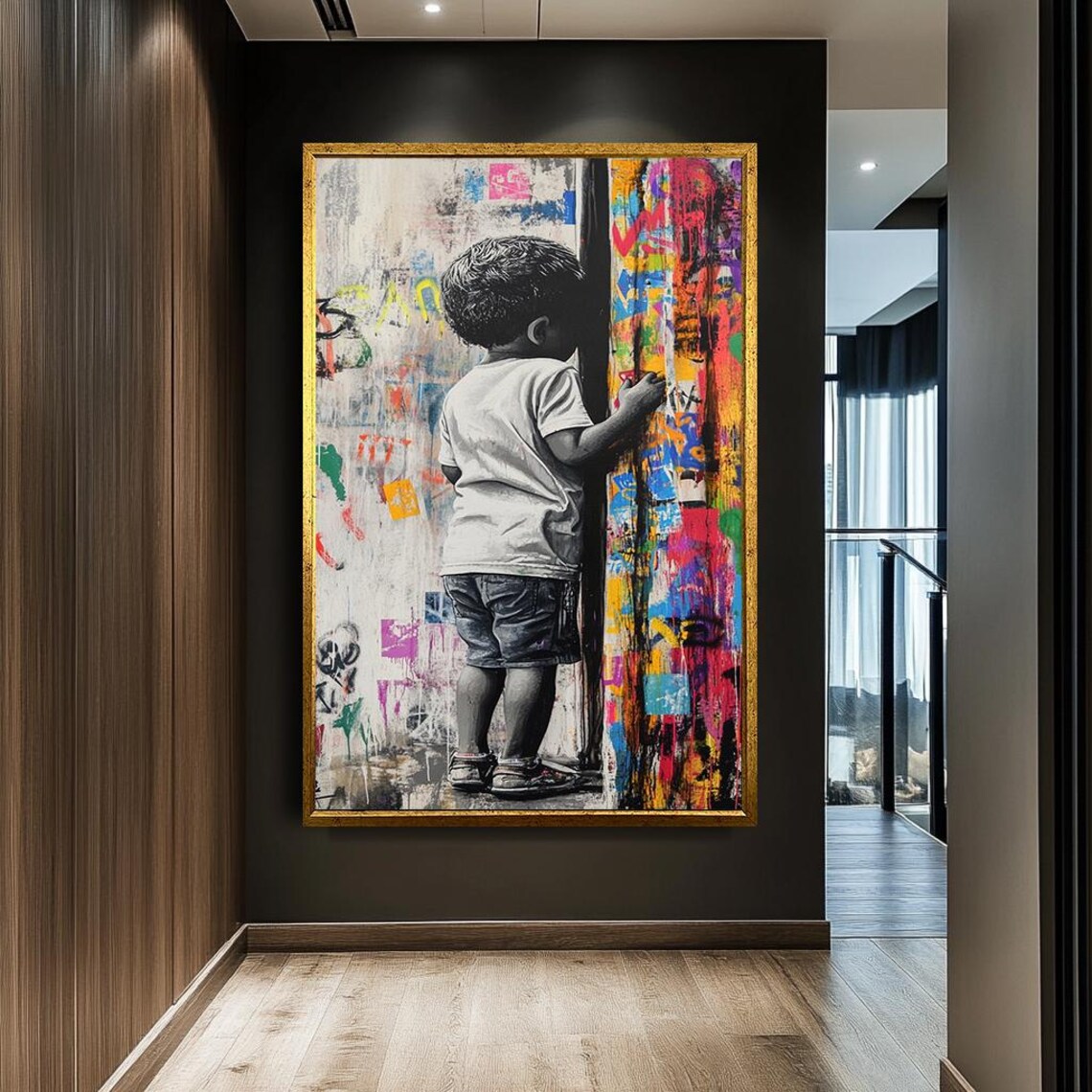 Young Child Colorful Graffiti Wall Urban Street Art Modern Poster