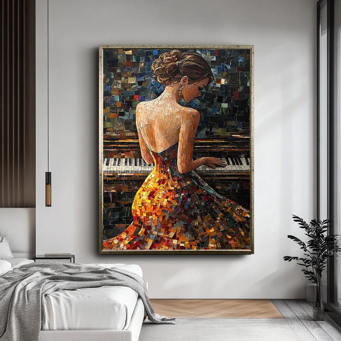 Mosaic Woman Pianist Piano Keys Colorful Music Lovers Wall Art - Image 5