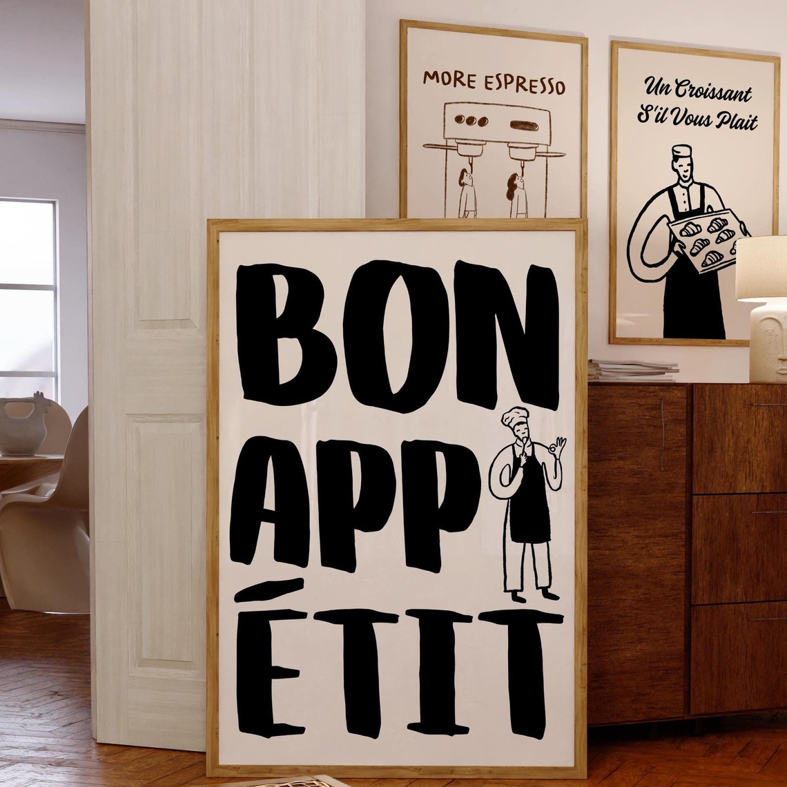 Bon Appetit Black French Kitchen Chef Minimalist Typography Poster