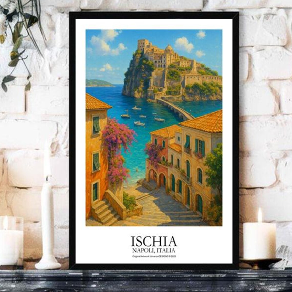 Ischia Napoli Italia Aragonese Castle Mediterranean Coastal Poster