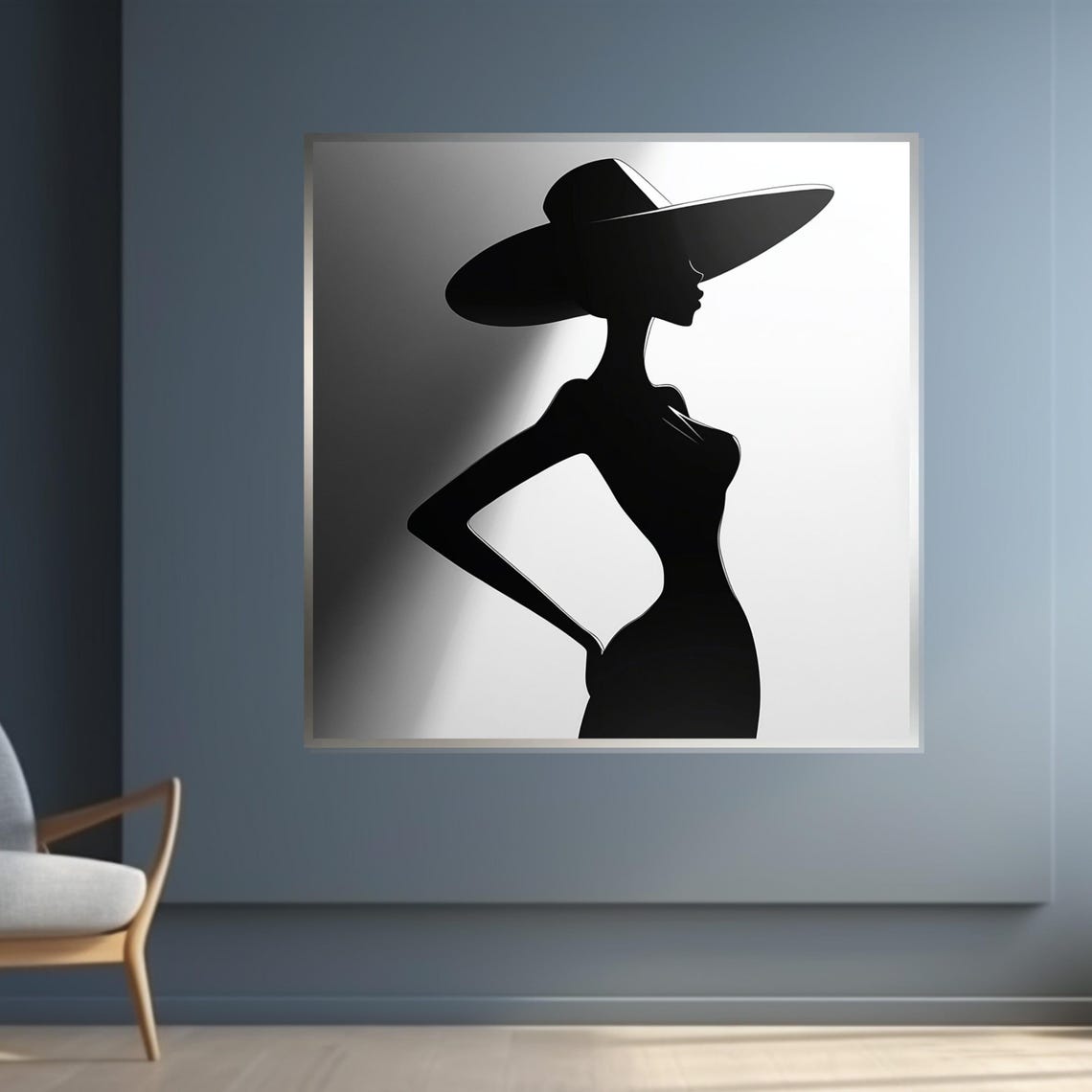 Elegant Black Silhouette Lady In Wide Brim Hat Dramatic Style Poster - Image 4