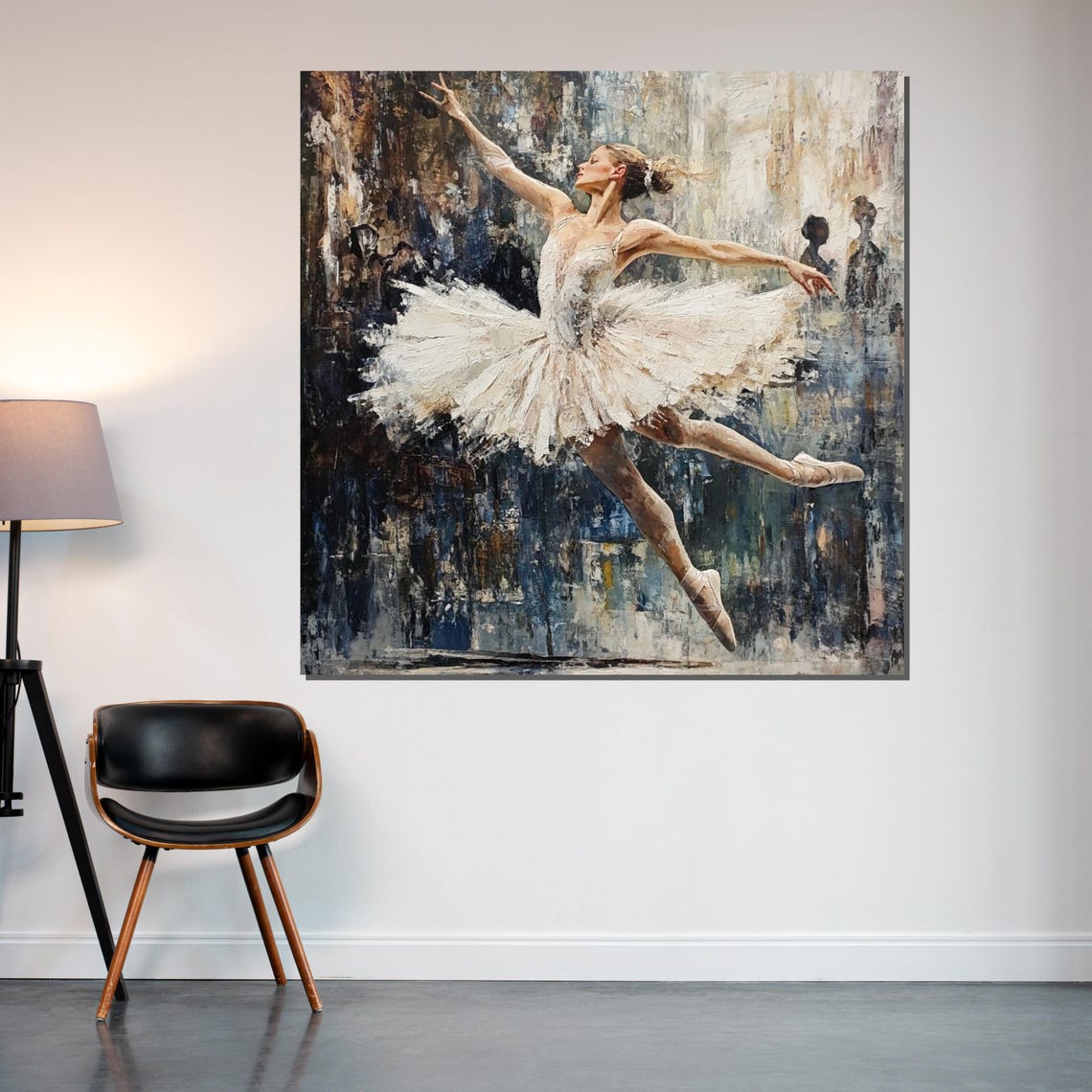 Ballerina in White Tutu Mid Leap Impressionist Painting Poster - Image 2