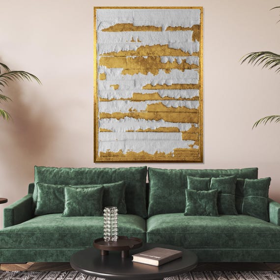Abstract Gold Stripes Textured Wall Art Gold And White Artwork Modern Design Luxury Decor Ready To Hang
