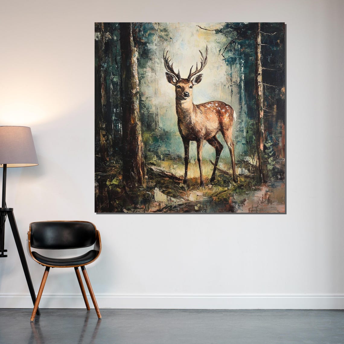 Stag Misty Forest Morning Light Deer Wildlife Oil Art Poster - Image 2