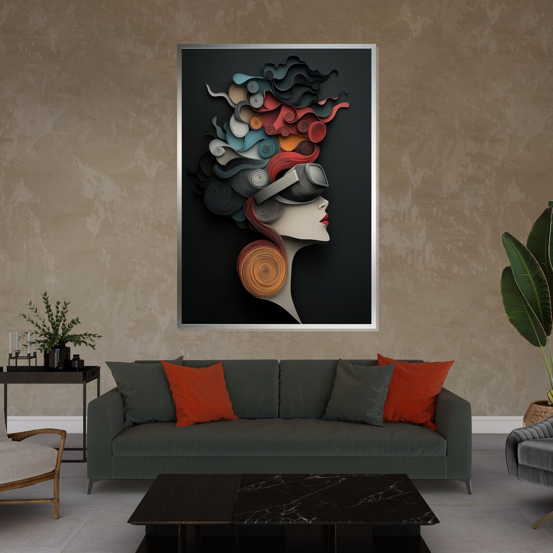 Quilled Paper Woman Profile Futuristic Swirl Hair Portrait Poster - Image 4