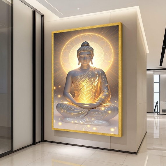Golden Buddha Meditation Canvas Print Zen Wall Art Spiritual Decor Enlightenment Artwork Ready To Hang Decoration
