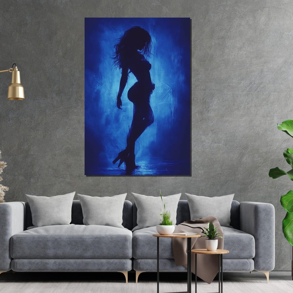 Mysterious Woman Silhouette Deep Blue Mist Elegant Feminine Art Poster - Image 2