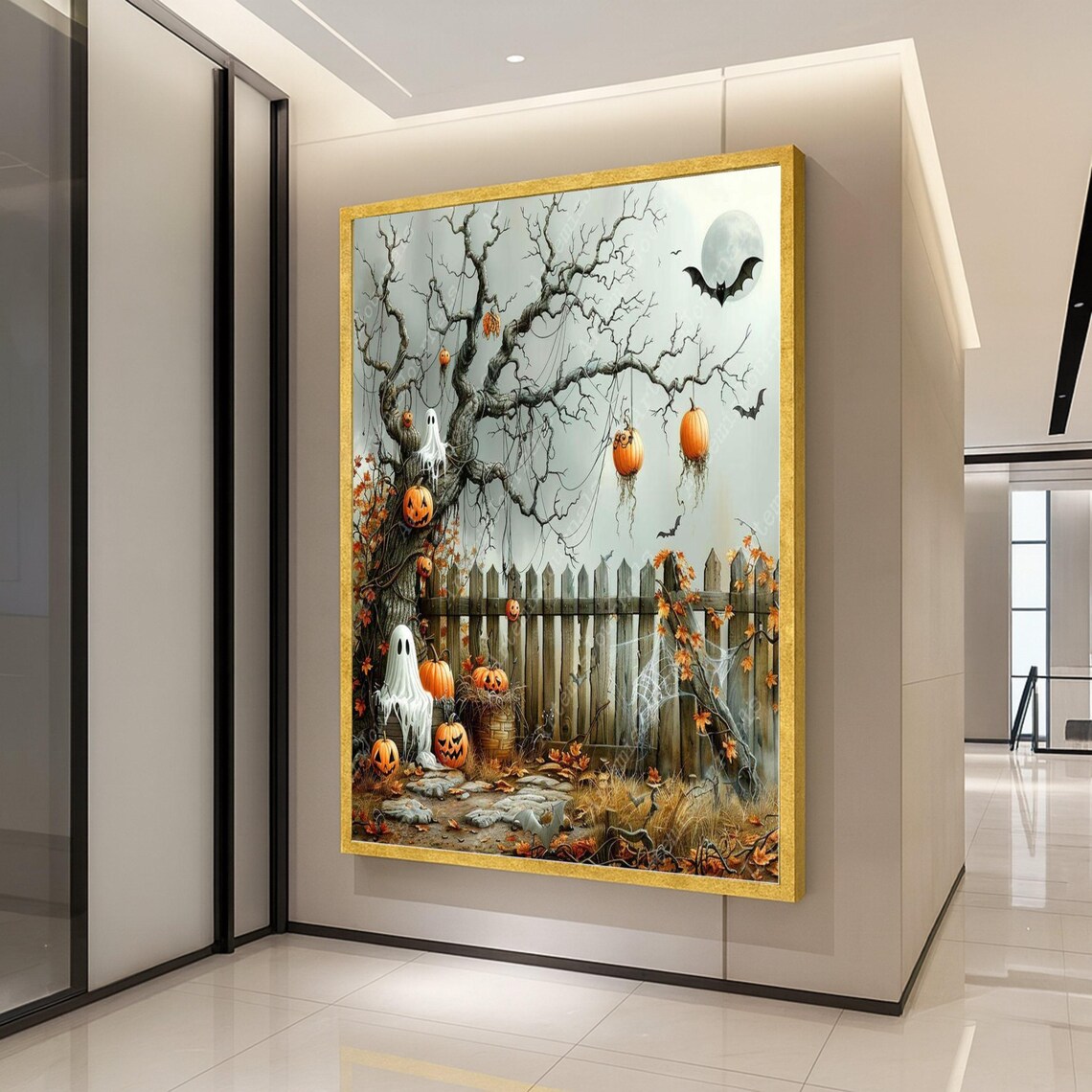 Halloween Pumpkin Tree Decoration Art Print