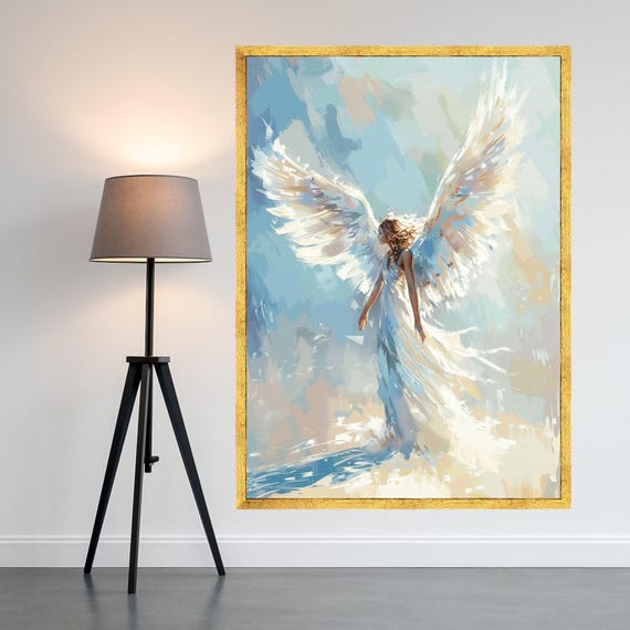 Radiant Angel Wings Canvas Ethereal Woman Art Spiritual Wall Decor Light And Grace Painting Inspirational Ready To Hang