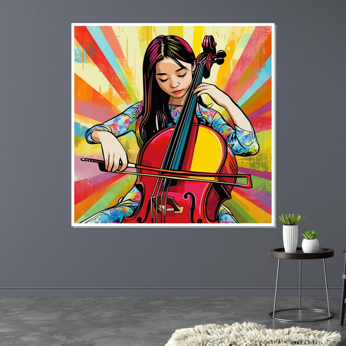 Girl Playing Cello Rainbow Sunbeam Colorful Pop Art Music Poster - Image 3