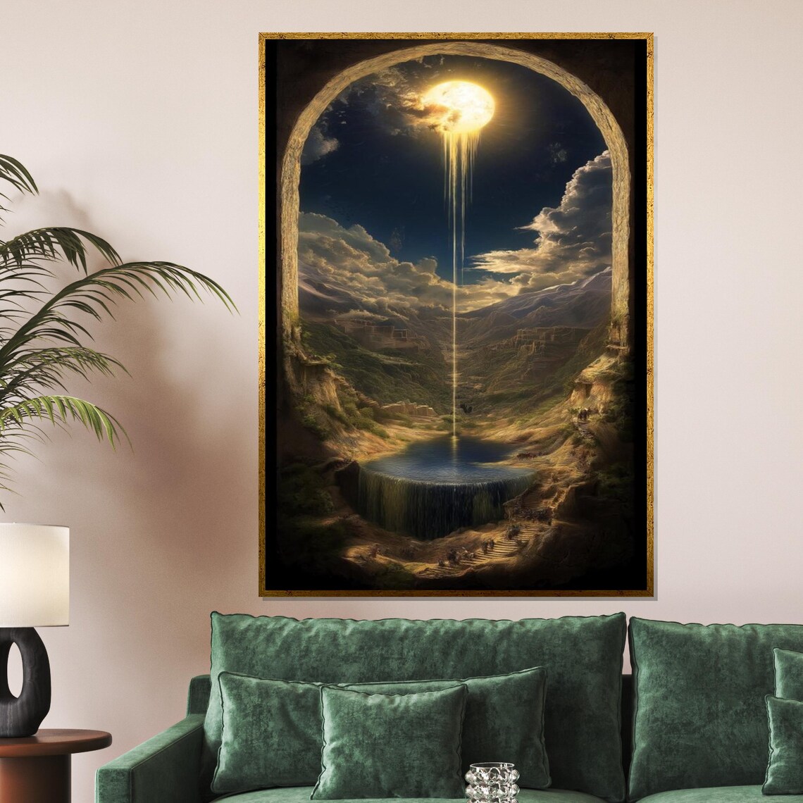 Surreal Moonlit Waterfall Dreamscape Night Fantasy Landscape Art Poster