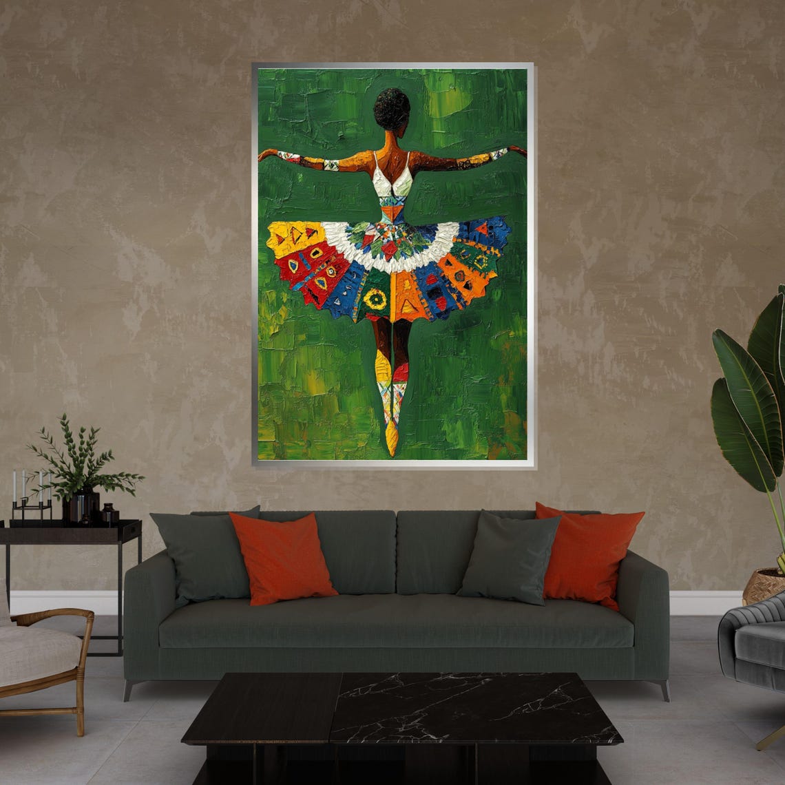 Ballerina in Colorful Patchwork Tutu Seen from Behind Art Poster - Image 4