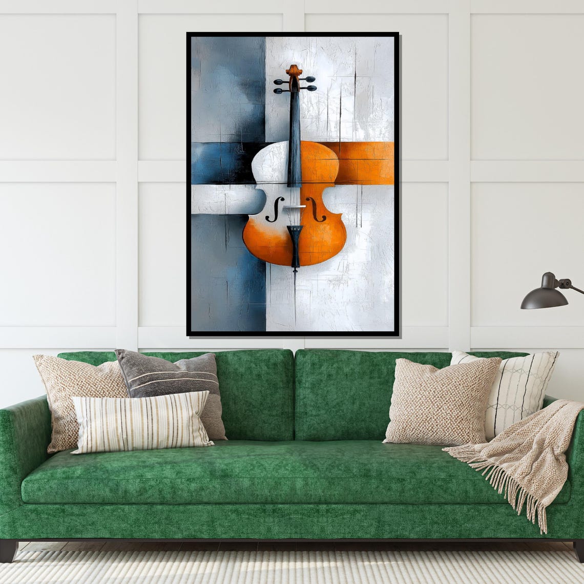 Abstract Cello Painting Blue Orange and White Modern Music Poster - Image 5