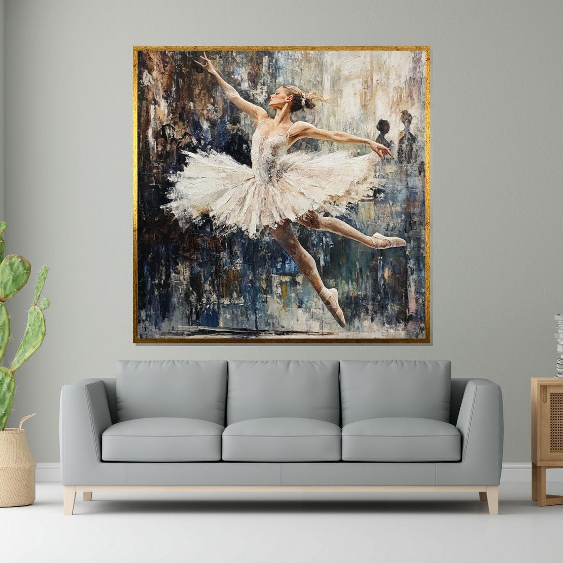 Ballerina in White Tutu Mid Leap Impressionist Painting Poster
