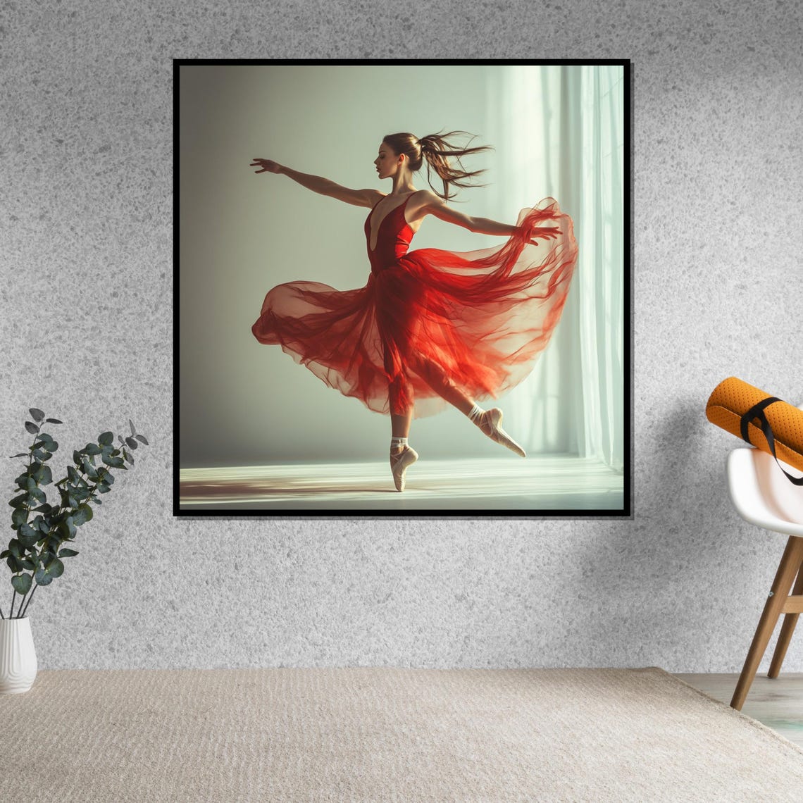 Ballerina in Red Dress En Pointe in Sunlit Studio Dance Poster - Image 5