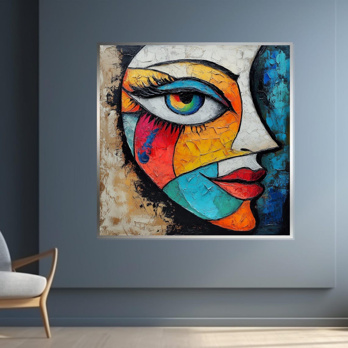 Colorful Abstract Face Modern Art Textured Wall Art Picasso Style Vibrant Expression Ready To Hang Art Design - Image 4
