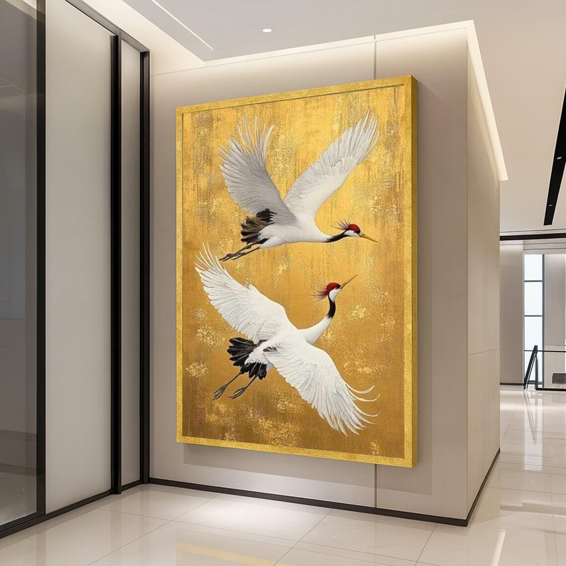 Red-Crowned Cranes Asian-Inspired Bird Art Print