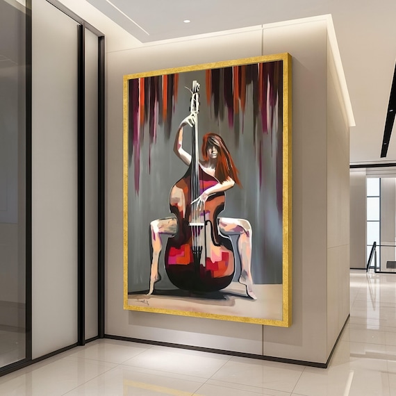 Woman Playing Double Bass Colorful Jazz Music Abstract Art Poster