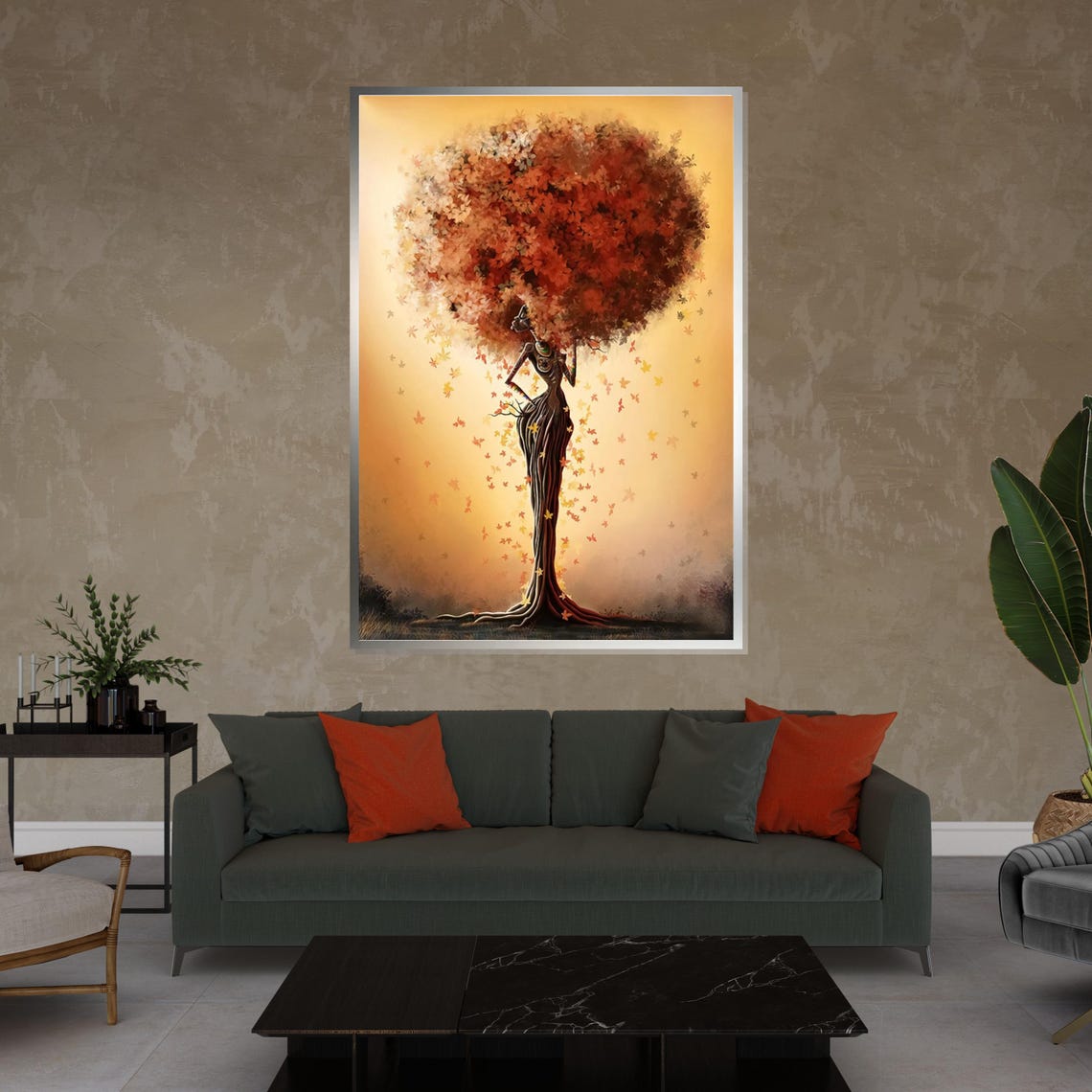 Tree Woman with Autumn Leaf Canopy Surreal Nature Spirit Art Poster - Image 4