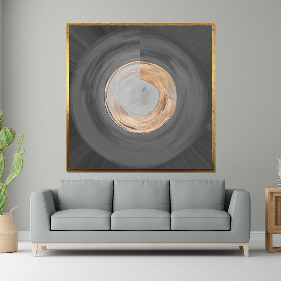 Abstract Gray Swirl Copper Center Circular Vortex Modern Print