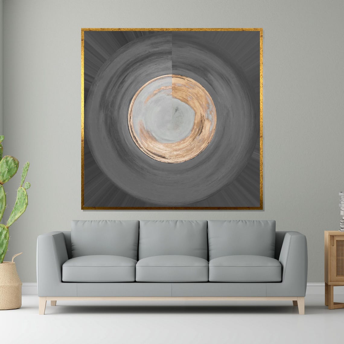 Abstract Gray Swirl Copper Center Circular Vortex Modern Print