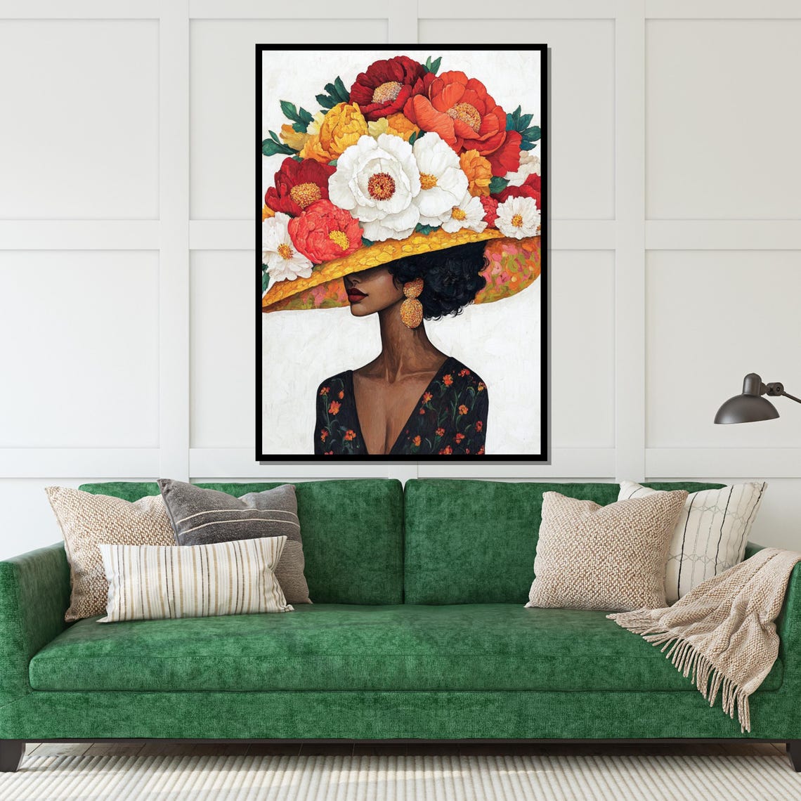 Woman in Flower Hat Vibrant Floral Crown Painterly Portrait Poster - Image 5