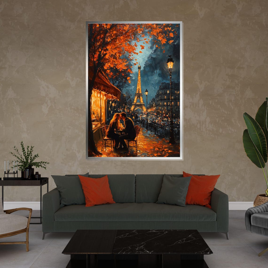 Romantic Paris Evening Couple Kissing Eiffel Tower Cafe Street Poster - Image 4
