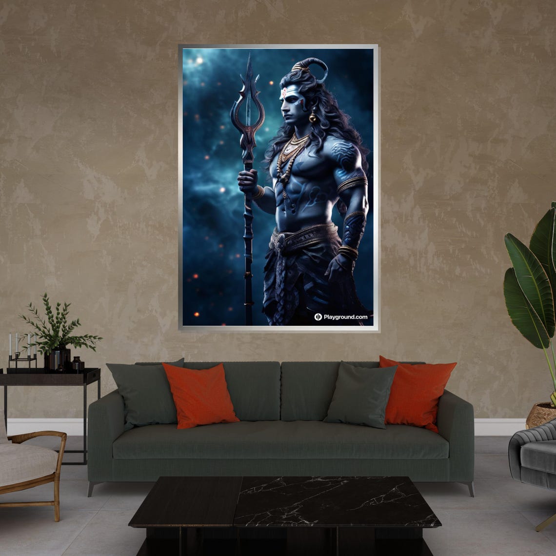 Lord Shiva Standing Trident Cosmic Night Blue Divine Art Poster - Image 4