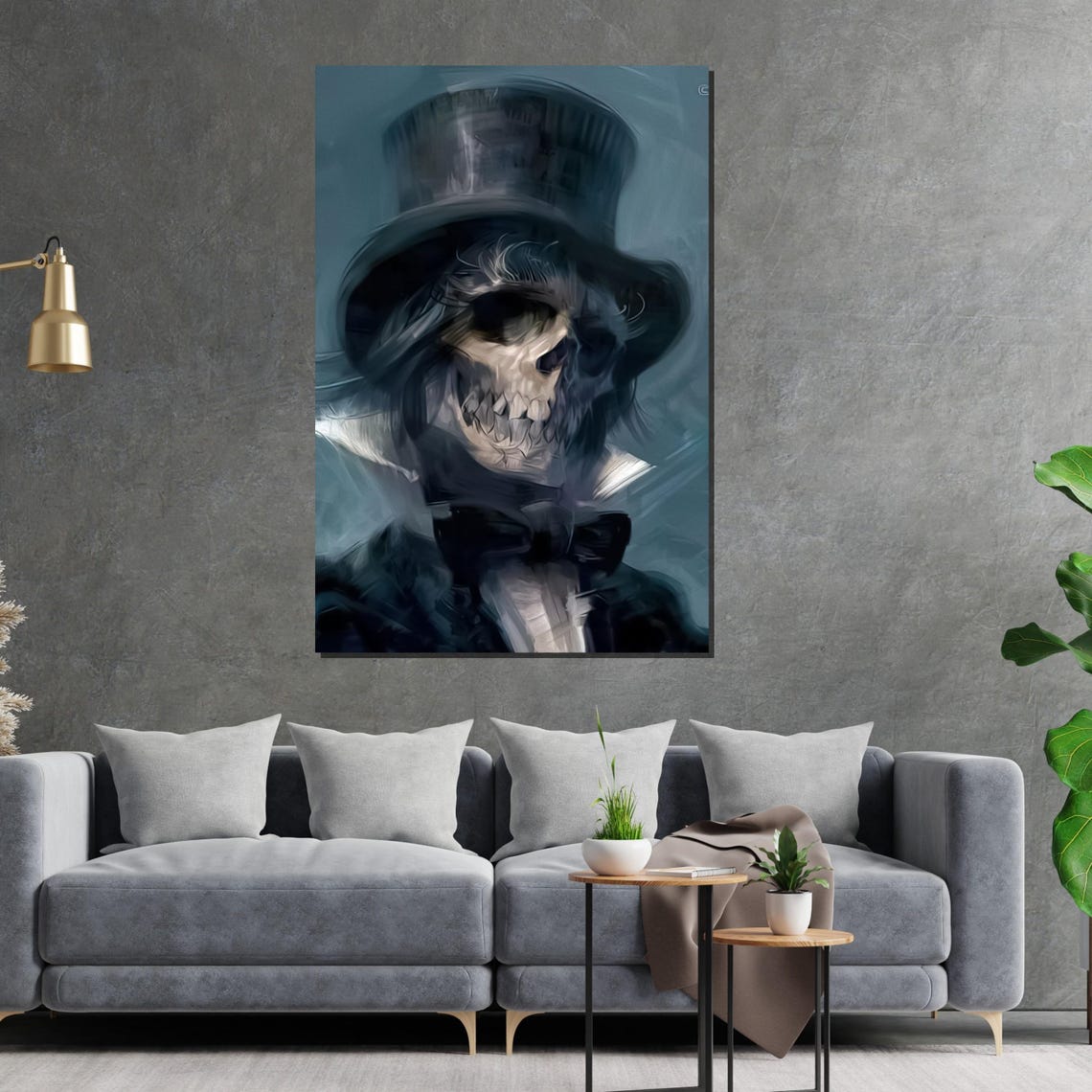 Gothic Skull in Top Hat and Bow Tie Dark Painterly Art Poster - Image 2