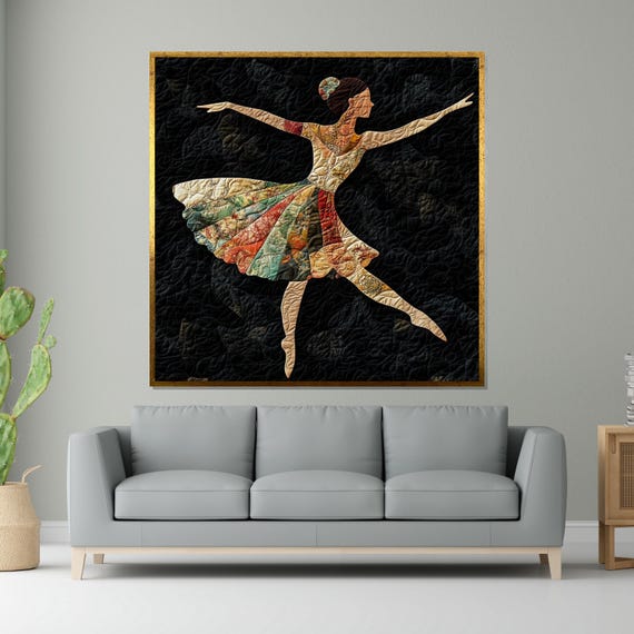 Quilted Ballet Dance Elegant Dancer Art Patchwork Ballerina Wall Art Wall Art Design Ready To Hang Decoration