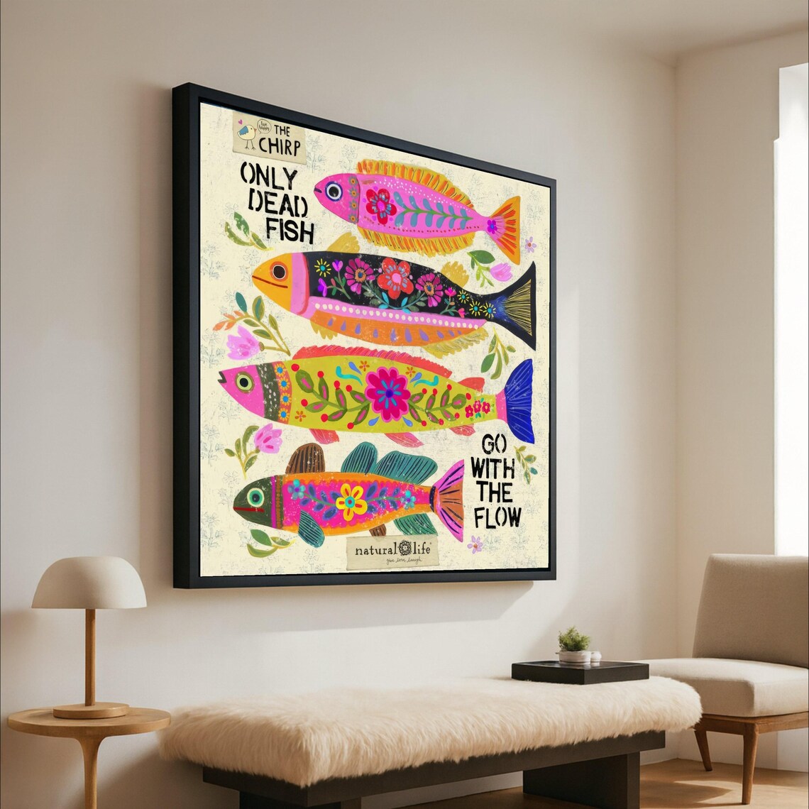 Colorful Floral Fish Art Print, Inspirational Quote
