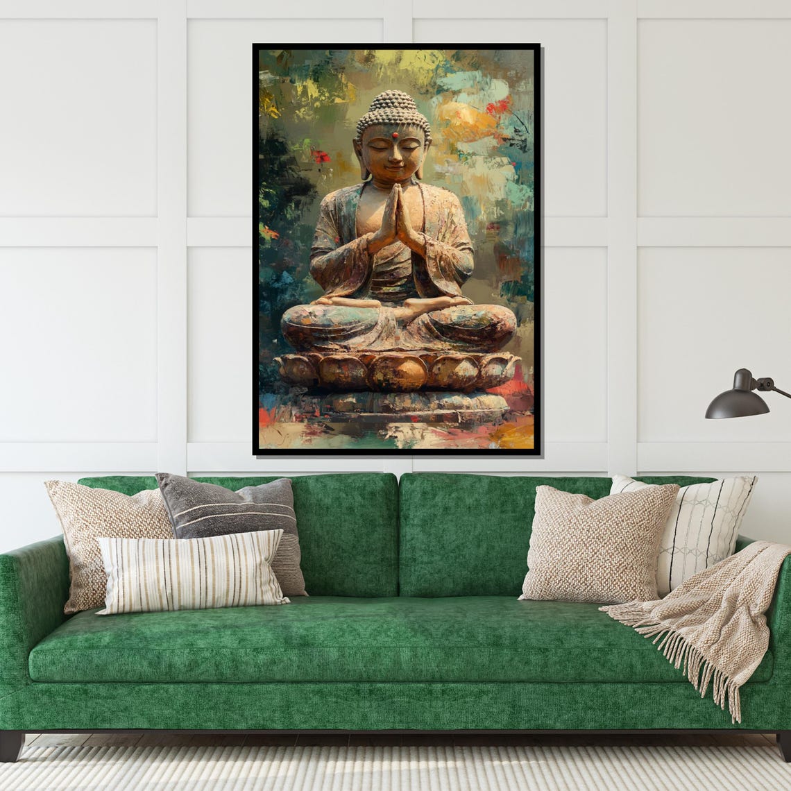 Praying Buddha Statue Lotus Pose Colorful Spiritual Art Poster - Image 5