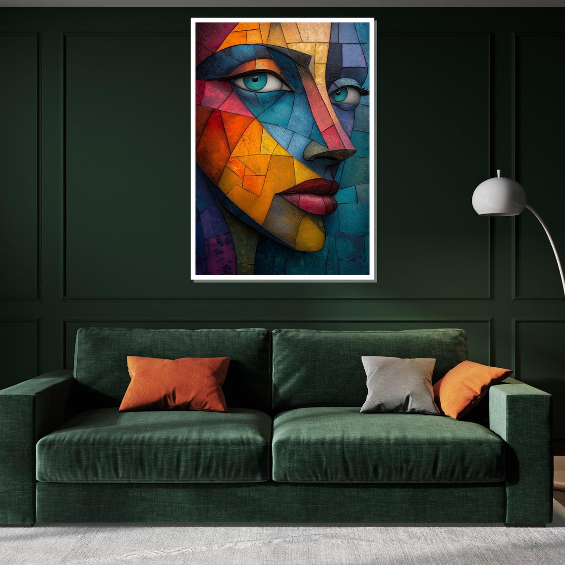 Modern Cubist Woman Face Colorful Geometric Mosaic Art Poster - Image 3