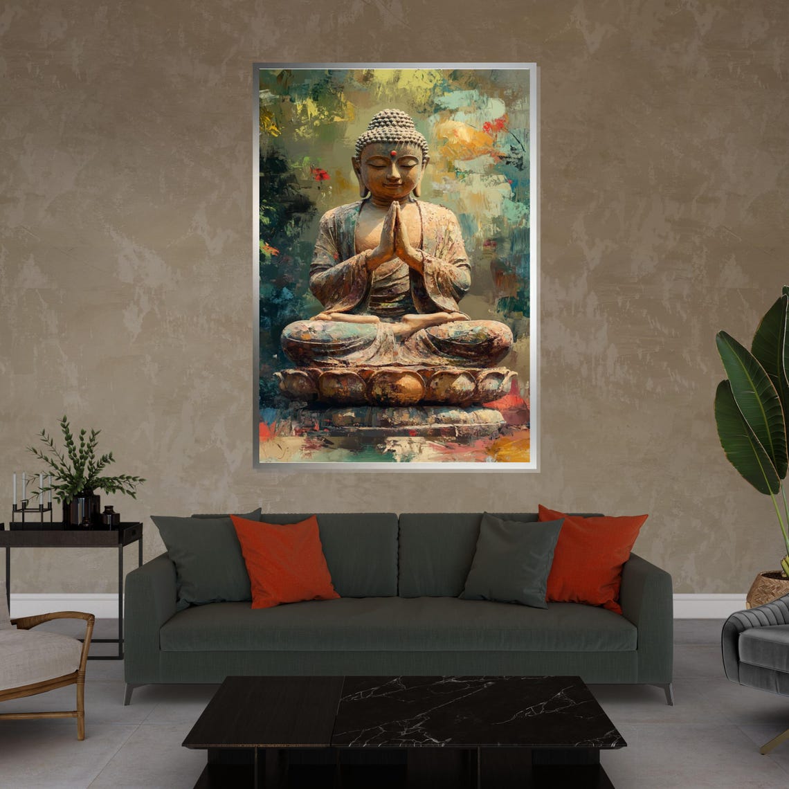 Praying Buddha Statue Lotus Pose Colorful Spiritual Art Poster - Image 4