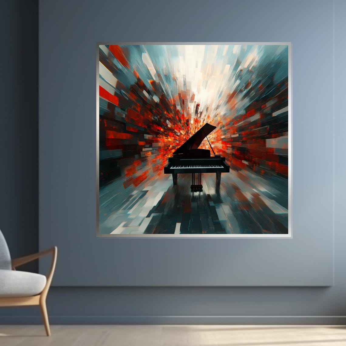 Grand Piano Silhouette in Explosive Red Blue Abstract Art Poster - Image 4