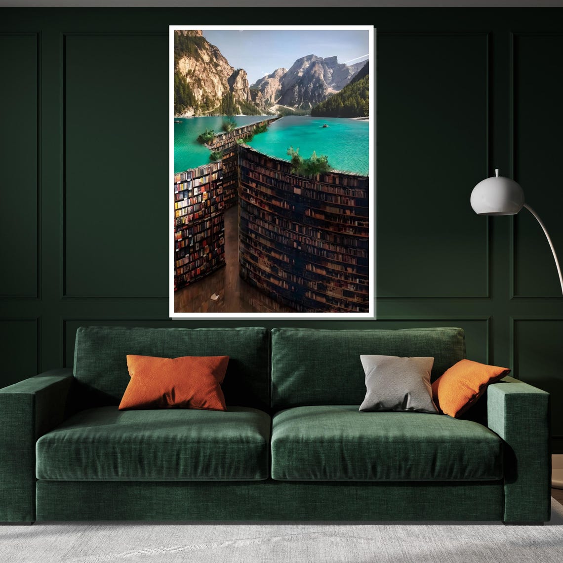 Mountain Library Surreal Book River Art Landscape Wall Print Wall Art Design Framed Decor Ready To Hang Art - Image 3