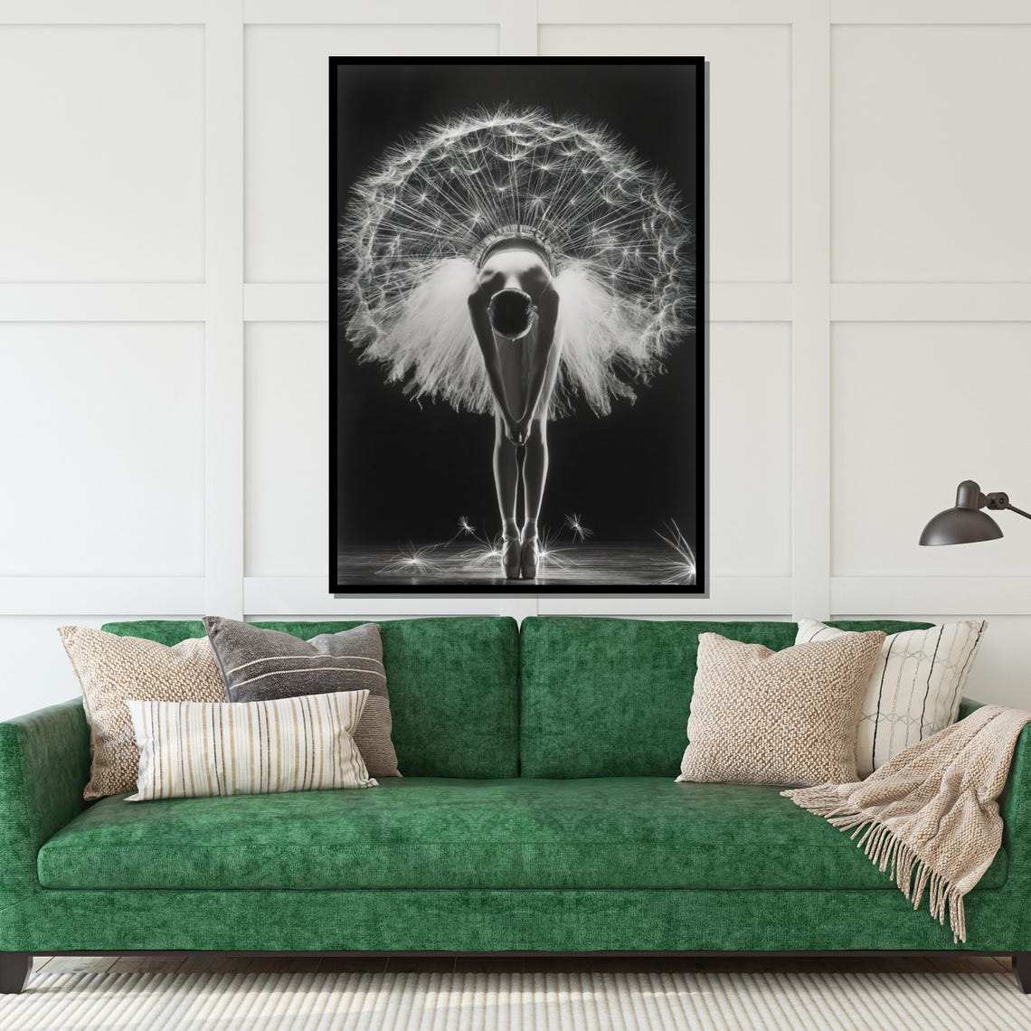 Ballerina Bowing Dandelion Clock Tutu Surreal Mono Art Poster - Image 5